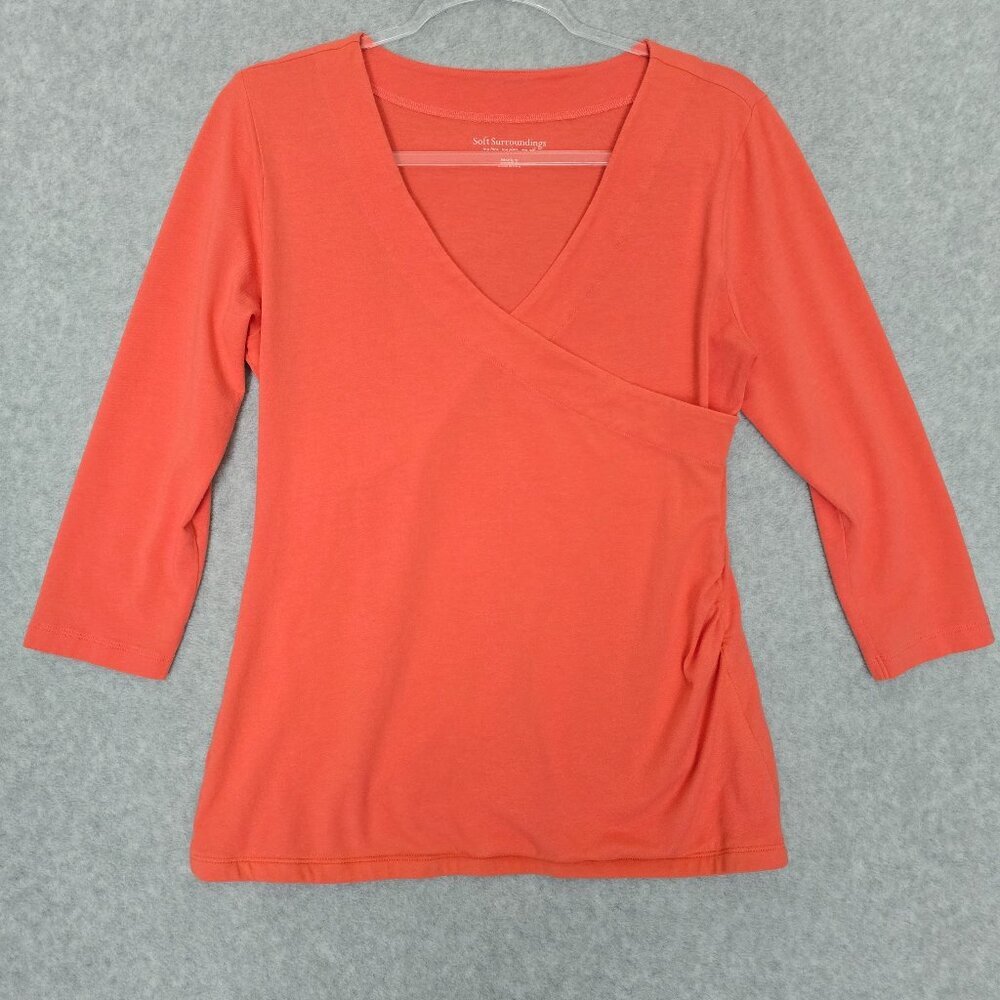 Soft Surroundings Alyssa Womens M Faux Wrap Knit Top Shirt Blouse Stretch Comfy